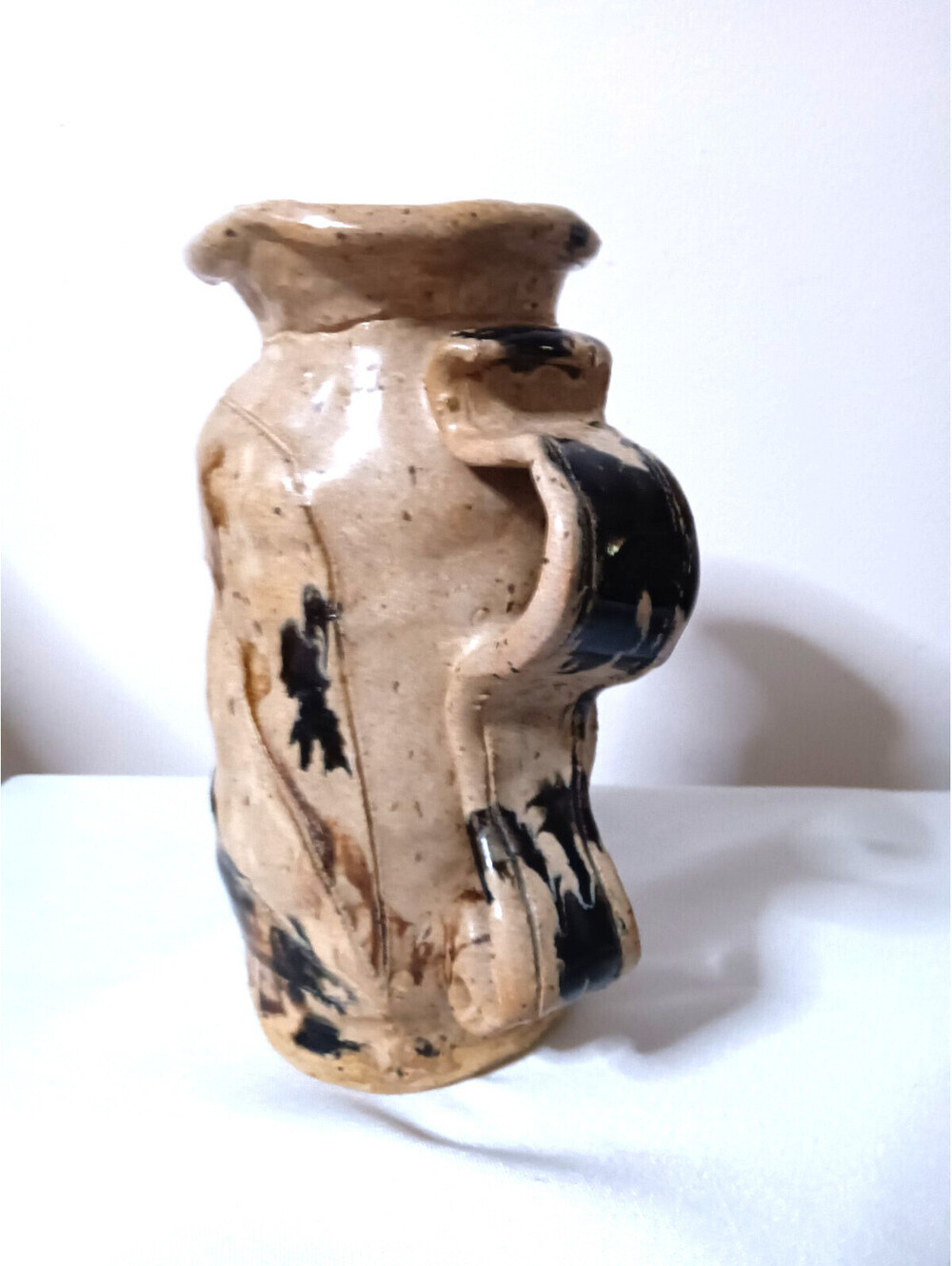 Brown Earth Tones Pitcher Vase Signed S. Reese pottery Unique Handcrafted JUG